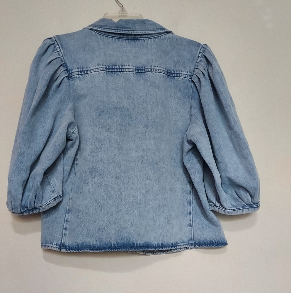 Zara Zw Collection Light Blue Denim Shirt With Puffed Sleeves Sz-XL - Picture 8 of 10
